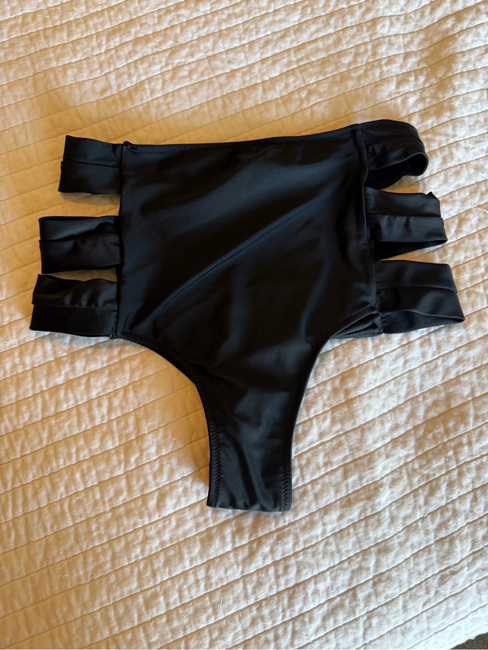 COCOSHIP Black High-Waist Bikini Bottom with Triple Side Straps